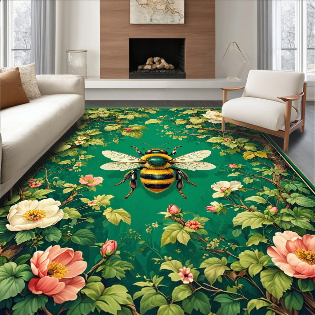Bumblebee and Floral Garden Tapestry Rug