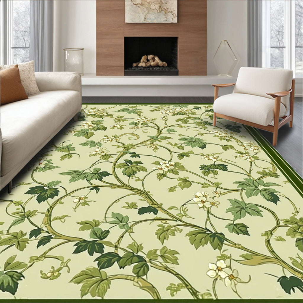 Green Floral Vine Pattern Rug