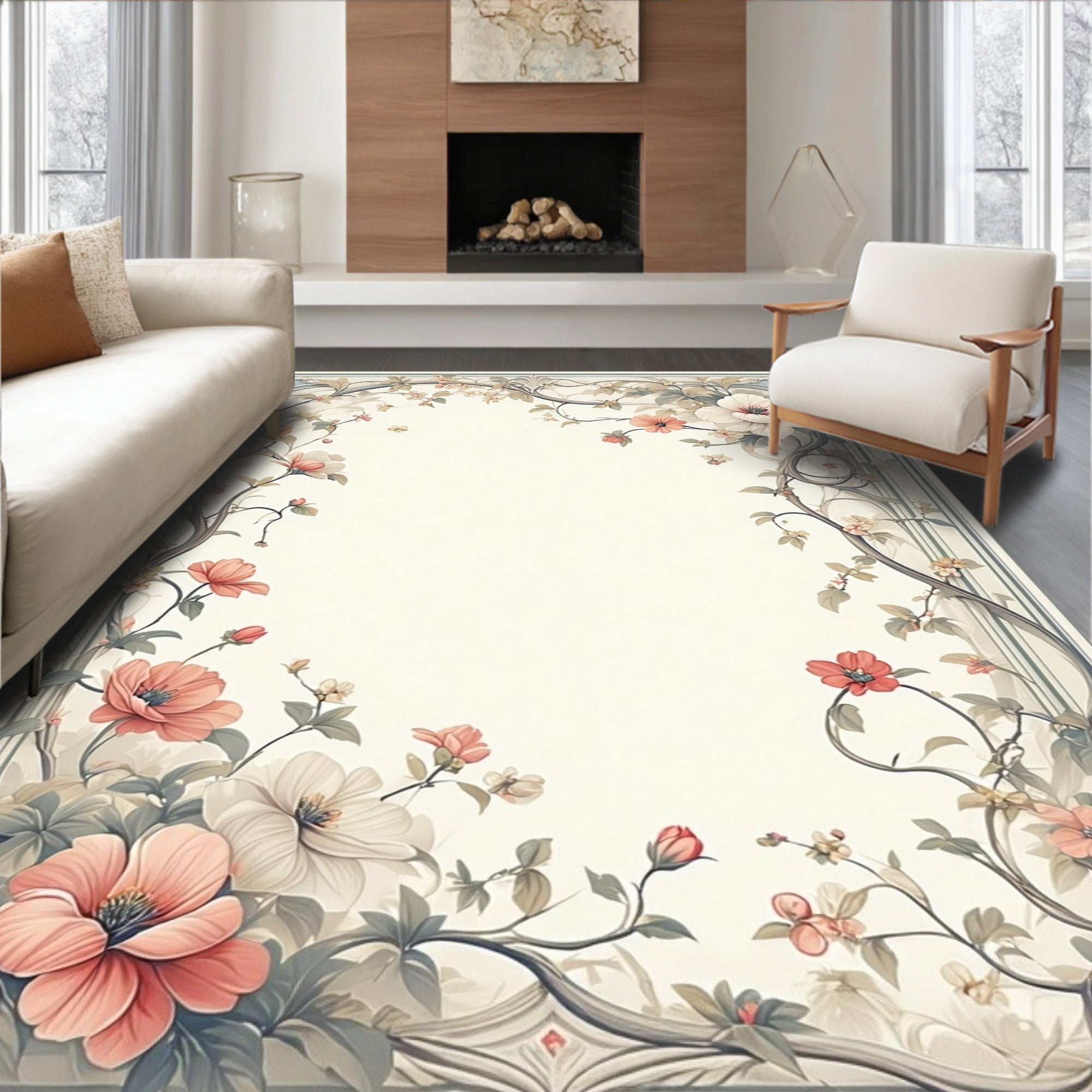 Floral Vine Swirls and Petals Rug