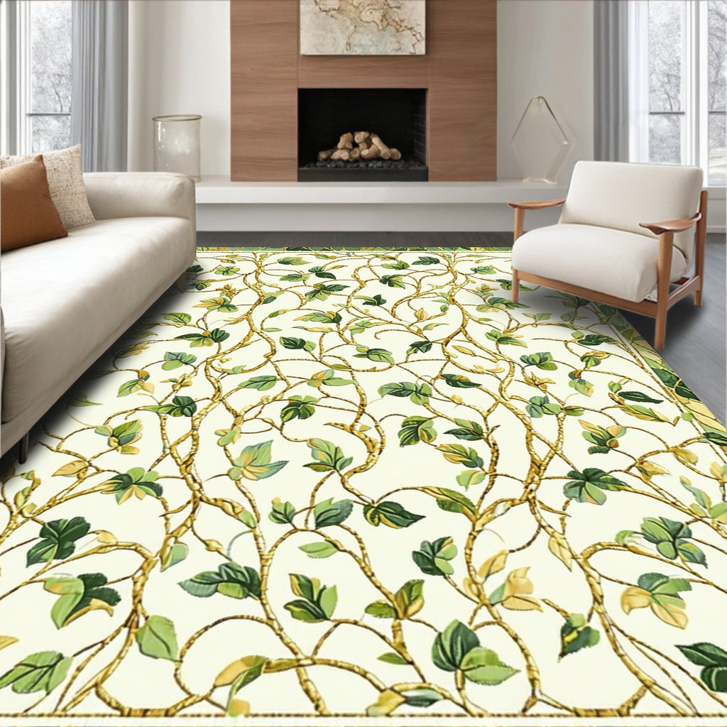 Botanical Vine With Green Leaves Rug