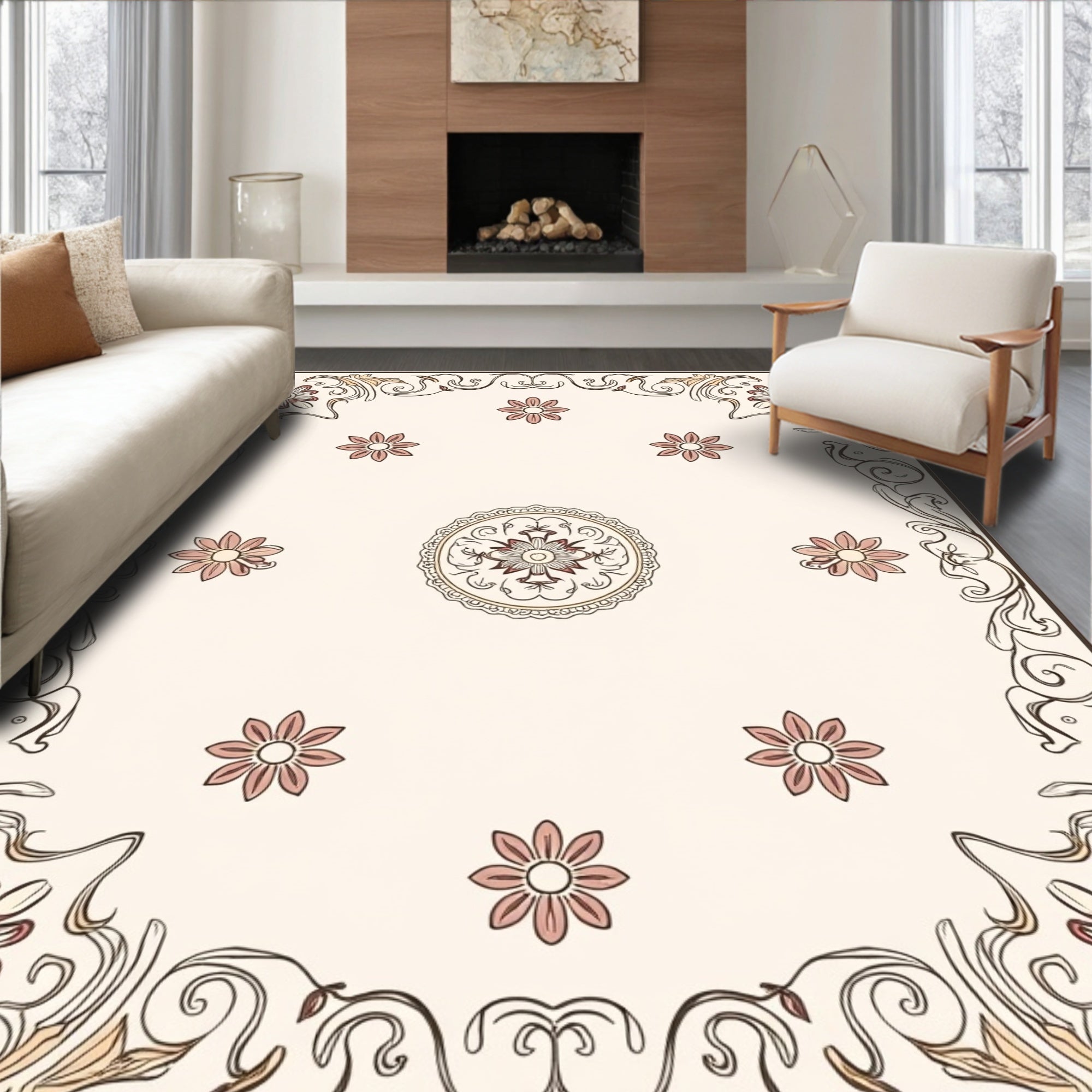 Ornate Floral Vine Patterned Rug