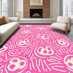 Vibrant Pink And Cream Scribble Circles Rug