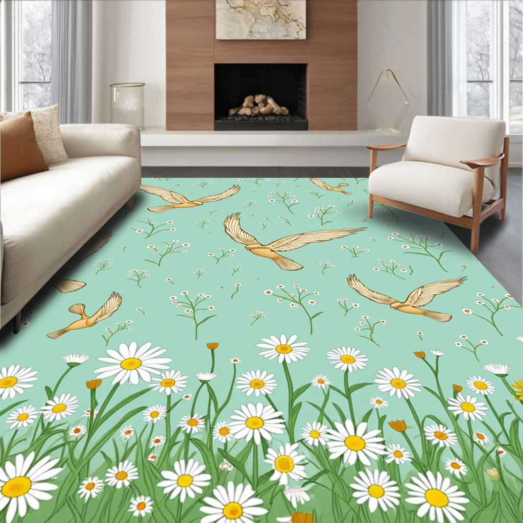 Birds and Meadow Floral Pattern Rug