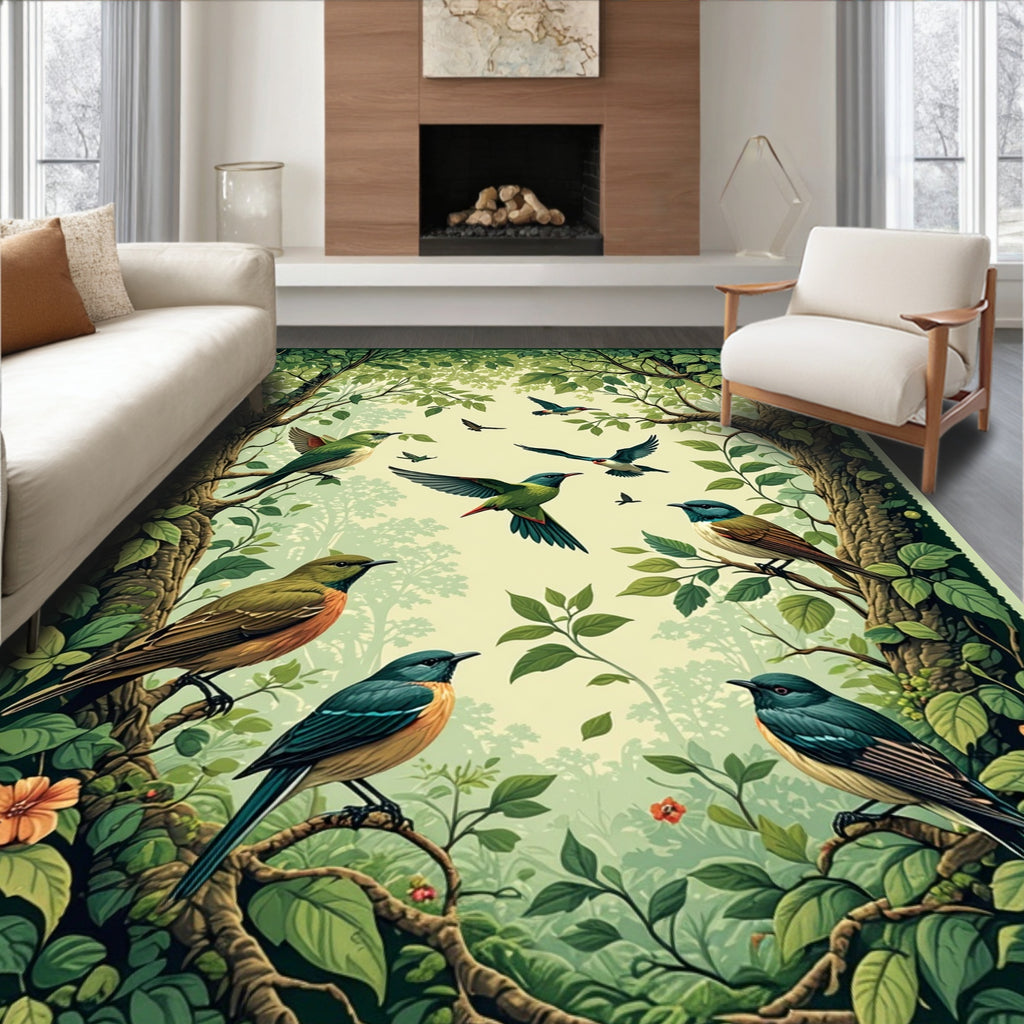 Forest Birds Lush Greenery Rug