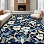 Navy Blue Floral Pattern Rug