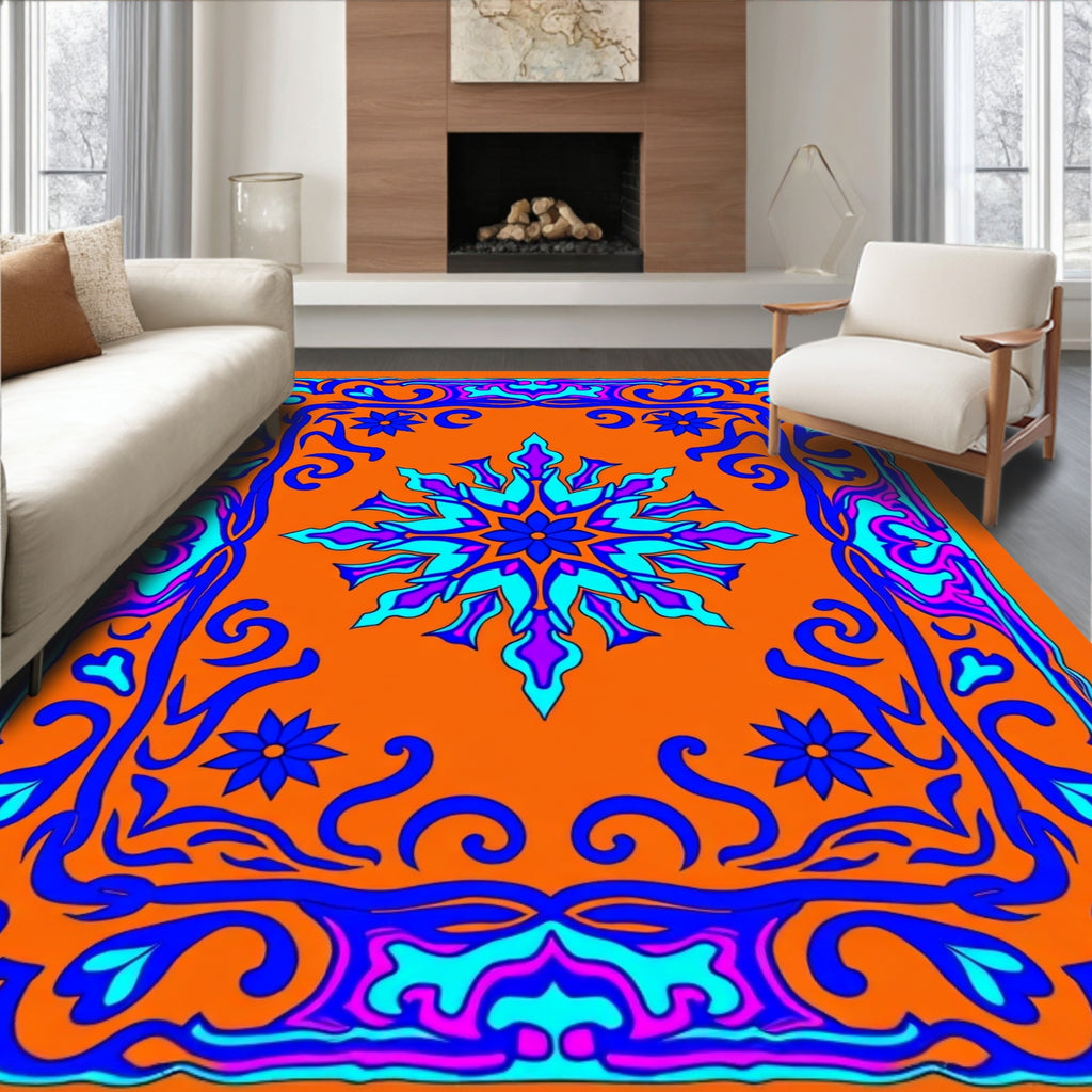 Vibrant Floral Mandala Border Pattern Rug