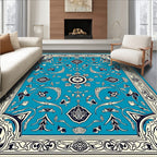 Ornate Blue Floral Arabesque Area Rug