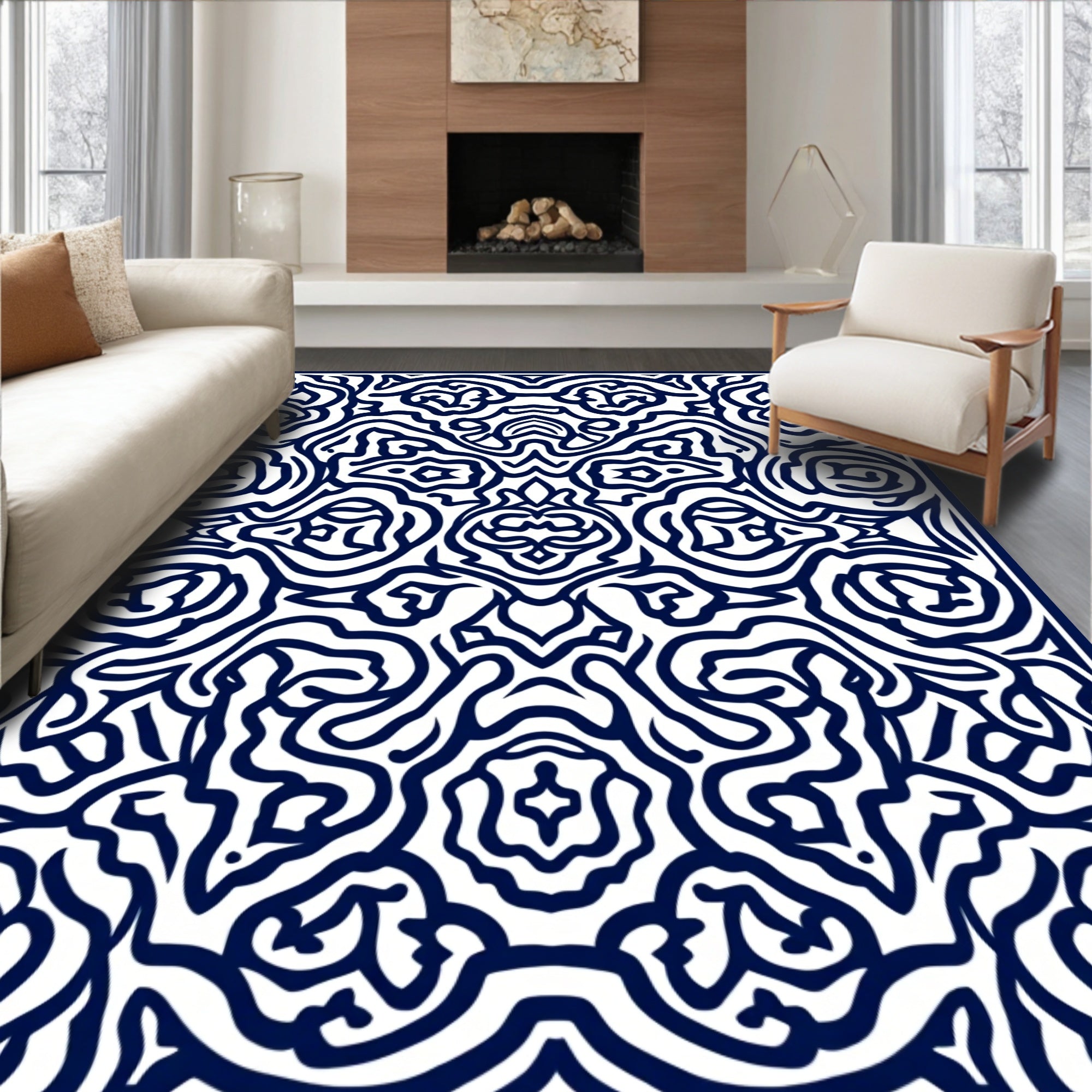 Intricate Blue Abstract Pattern Rug
