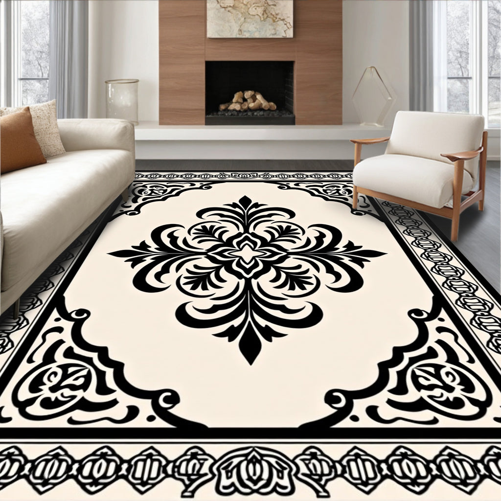 Black Floral Medallion Ornamental Rug