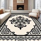 Black Floral Medallion Ornamental Rug