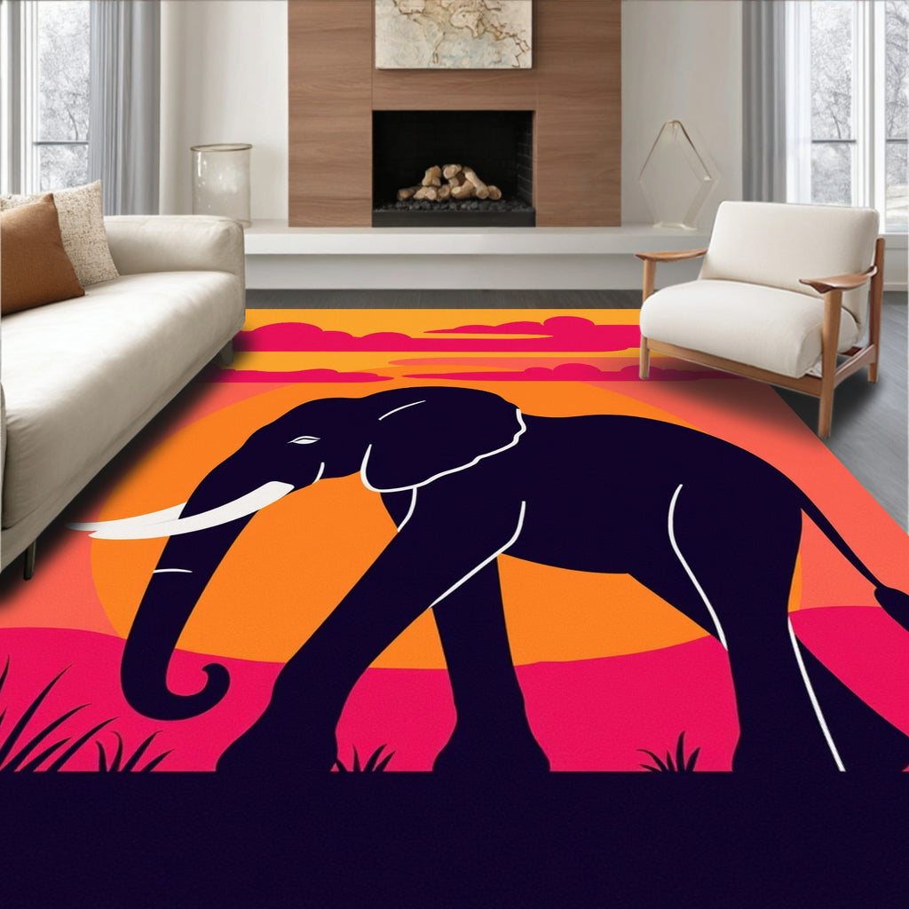 Sunset Elephant Silhouette Landscape Rug