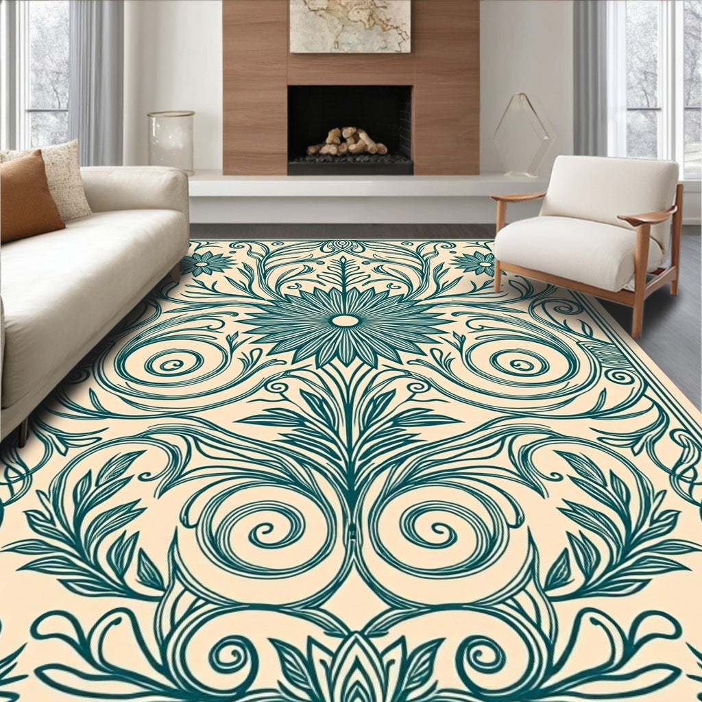 Floral Swirls Patterned Aesthetic Rug
