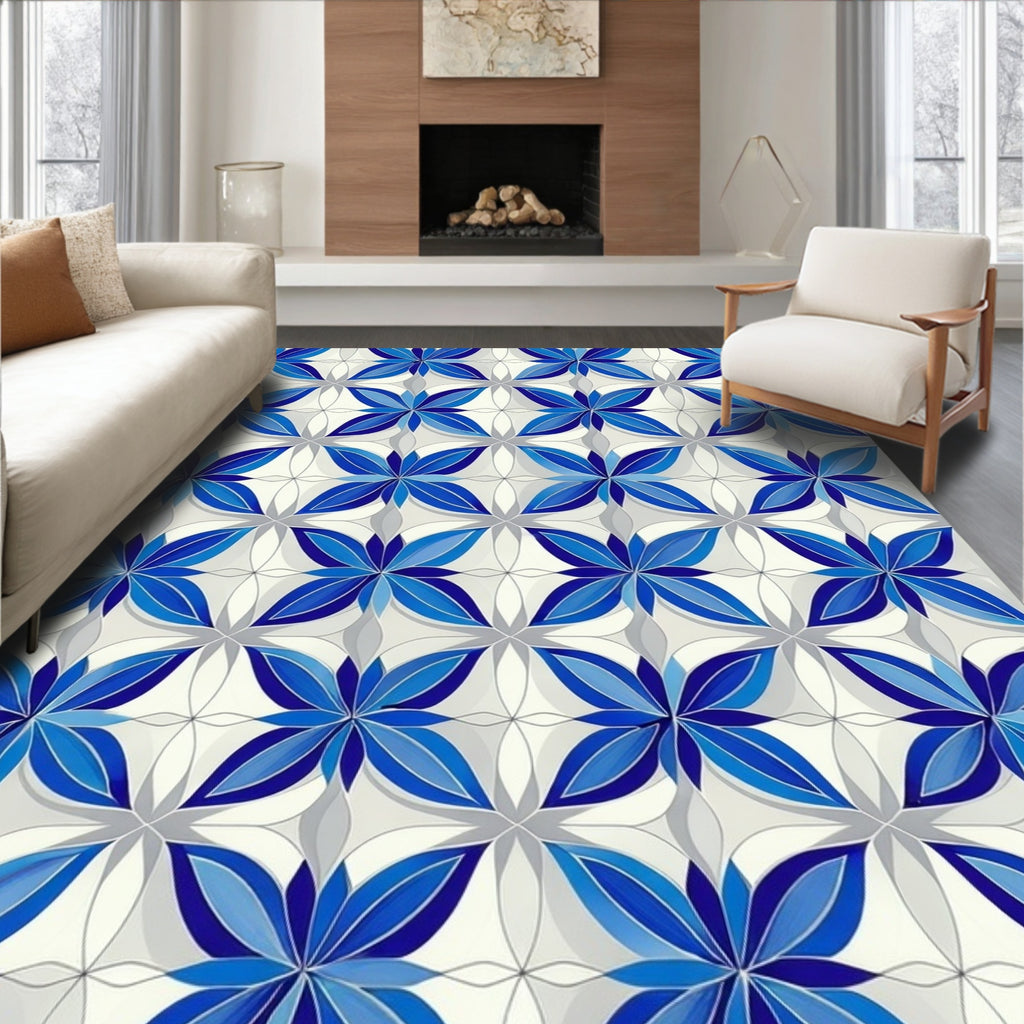 Geometric Blue floral Pattern Rug