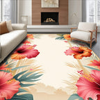 Tropical Hibiscus Floral Border Design Rug
