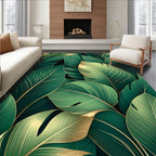 Lush Tropical Leaf Gold Outline Design Rug