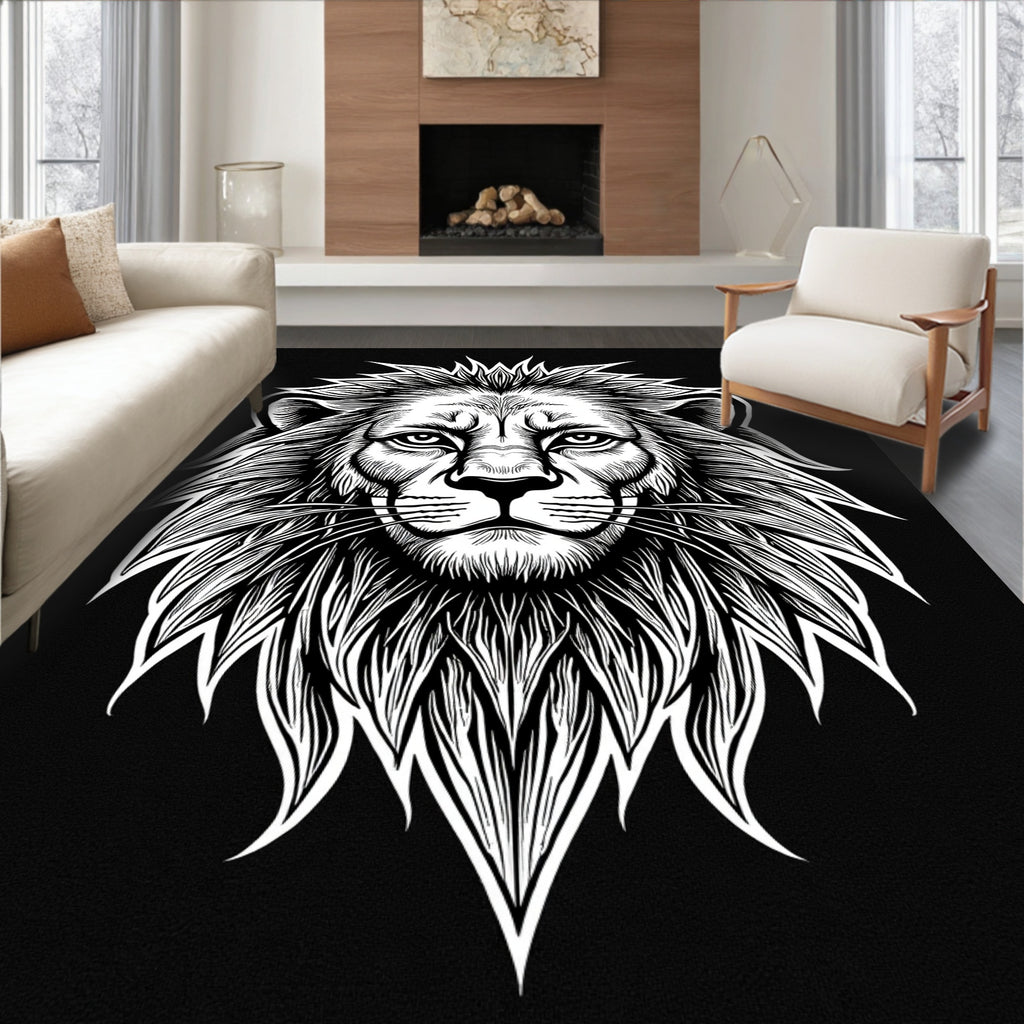 Bold Lion Head Monochromatic Design Rug