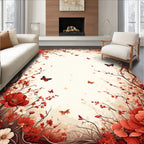 Red Floral Branches Butterflies Rug
