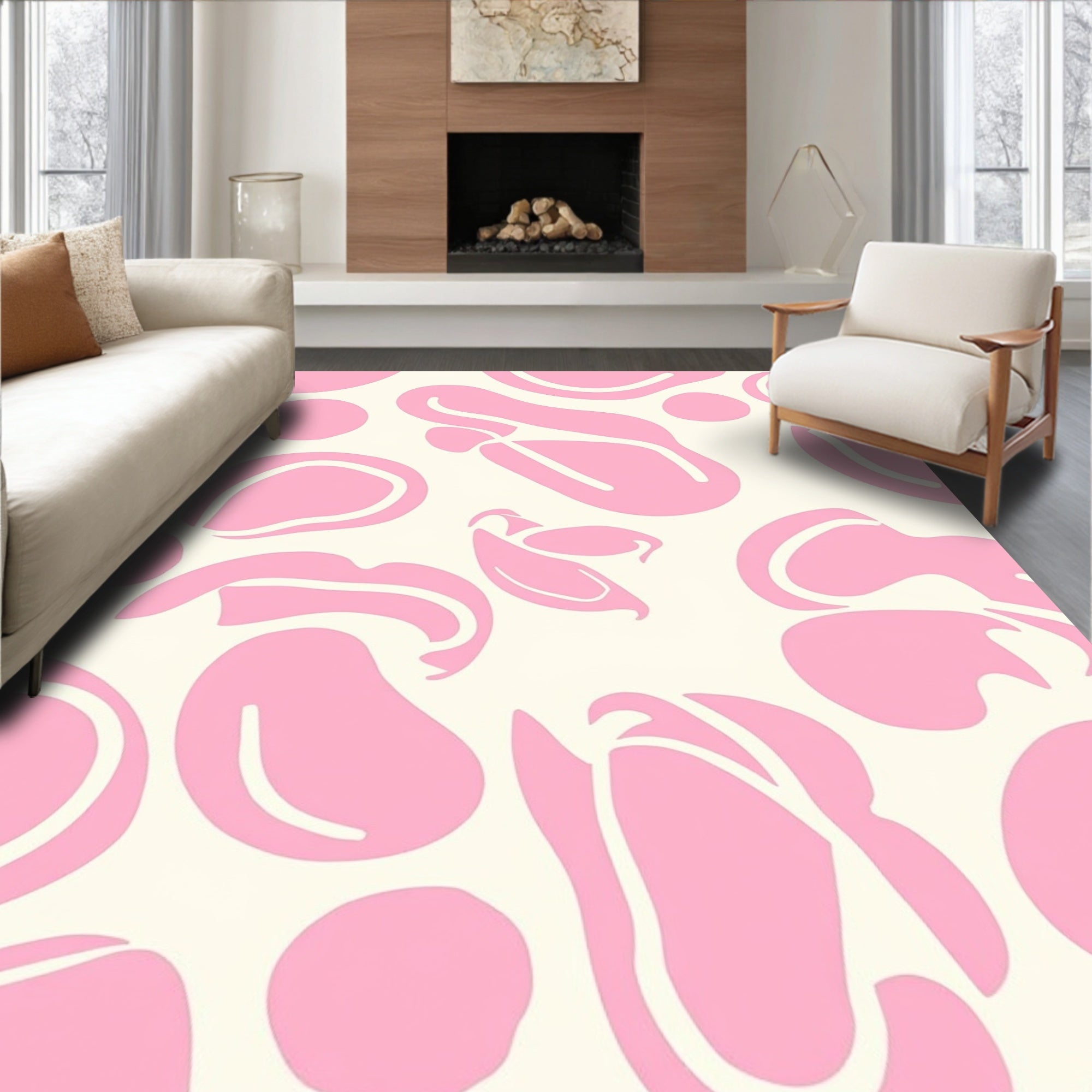 Pink Organic Shapes Pattern Rug