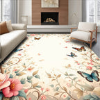 Delicate Floral Butterfly Garden Pattern Rug