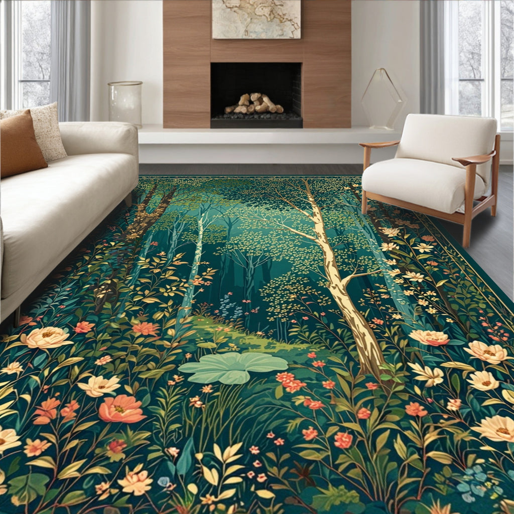 Enchanted Forest Floral Tapestry Rug