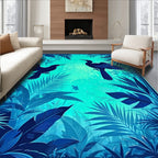 Tropical Blues 2 Birds Foliage Rug