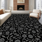 Whimsical Black White Floral Pattern Rug