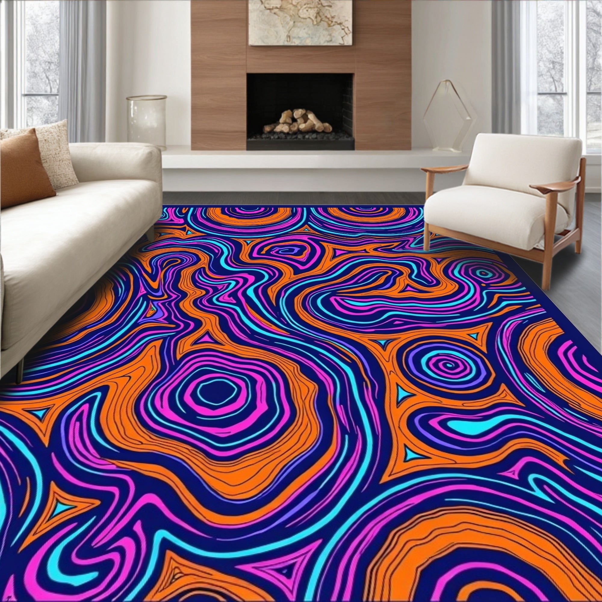 Vibrant Wavy Funky Doodle Rug