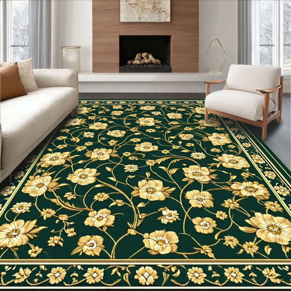 Elegant Gold Floral Vines Rug