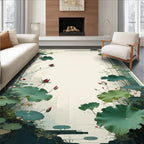 Serene Lotus Flower and Leaf Pattern Rug