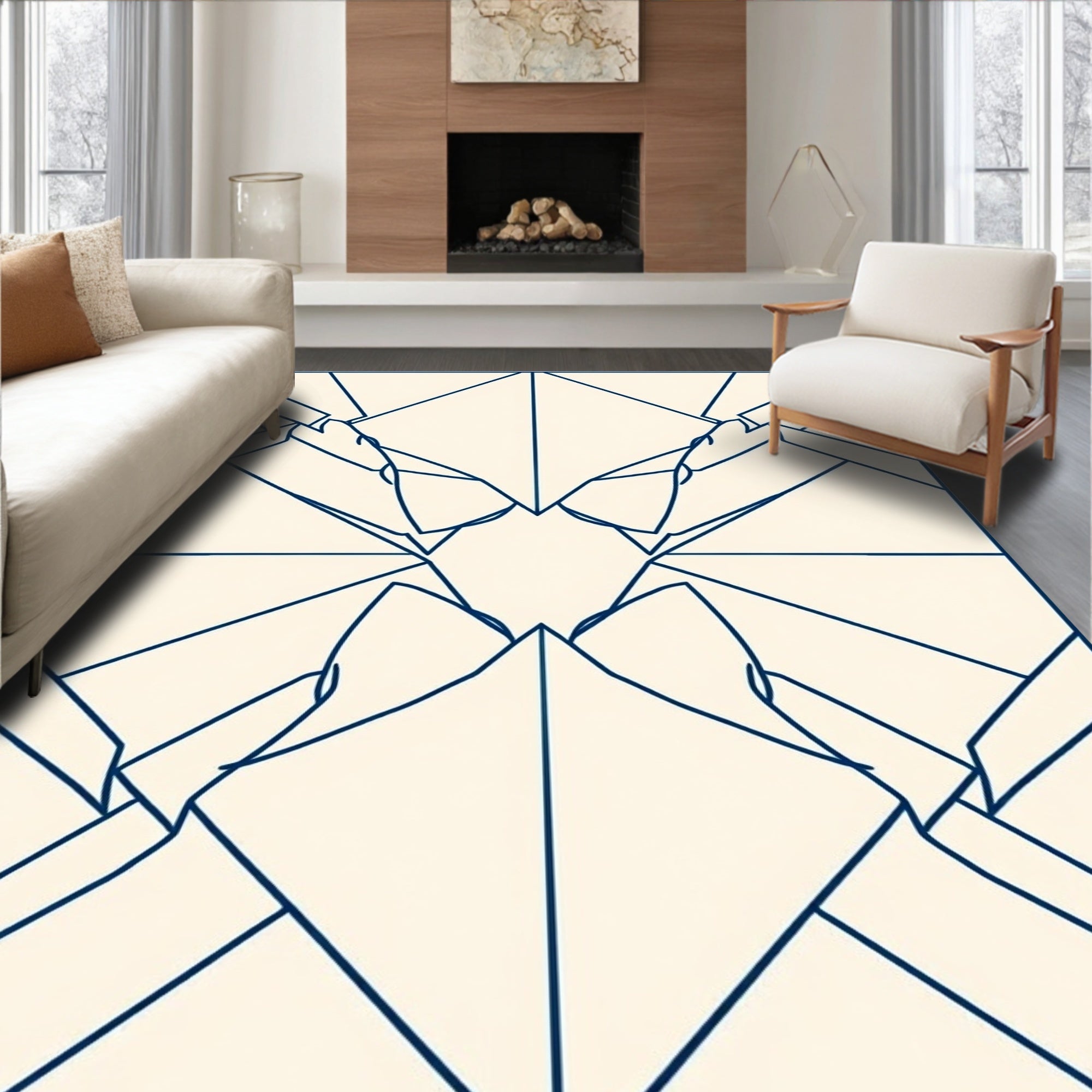 Geometric Symmetry Lines Art Rug
