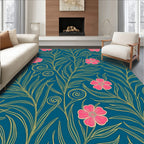 Vibrant Teal Floral Vines Pattern Rug