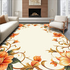 Vibrant Orange Floral Vine Pattern Rug