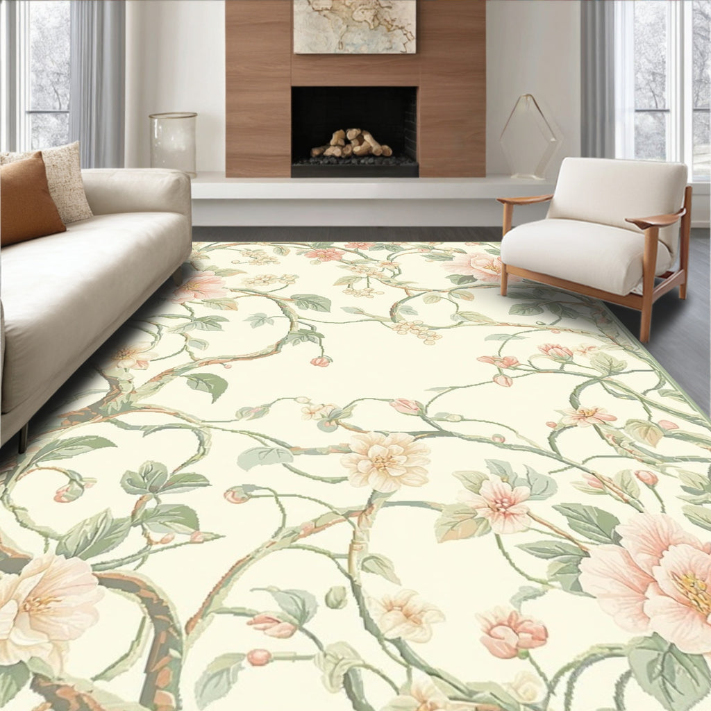 Delicate Pink Floral Vine Pattern Rug
