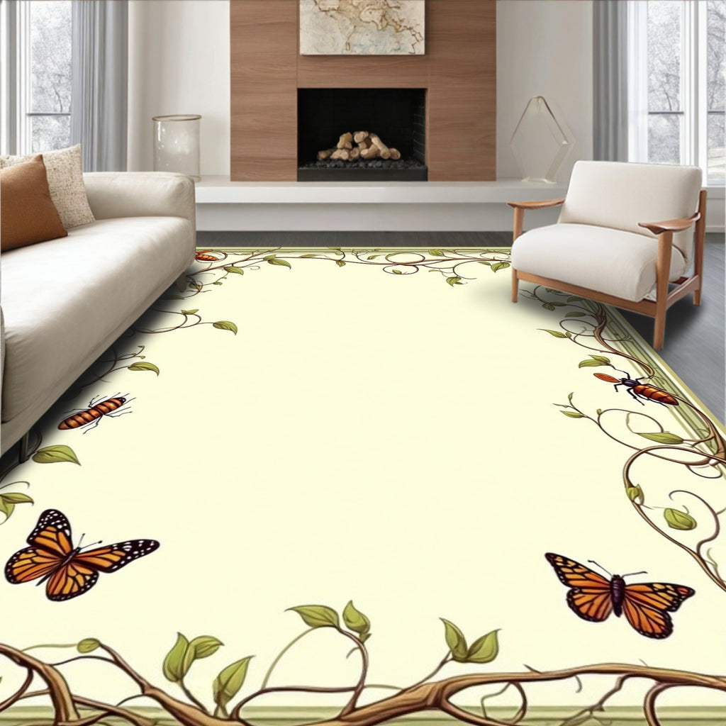 Whimsical Vine Insect Pattern Rug