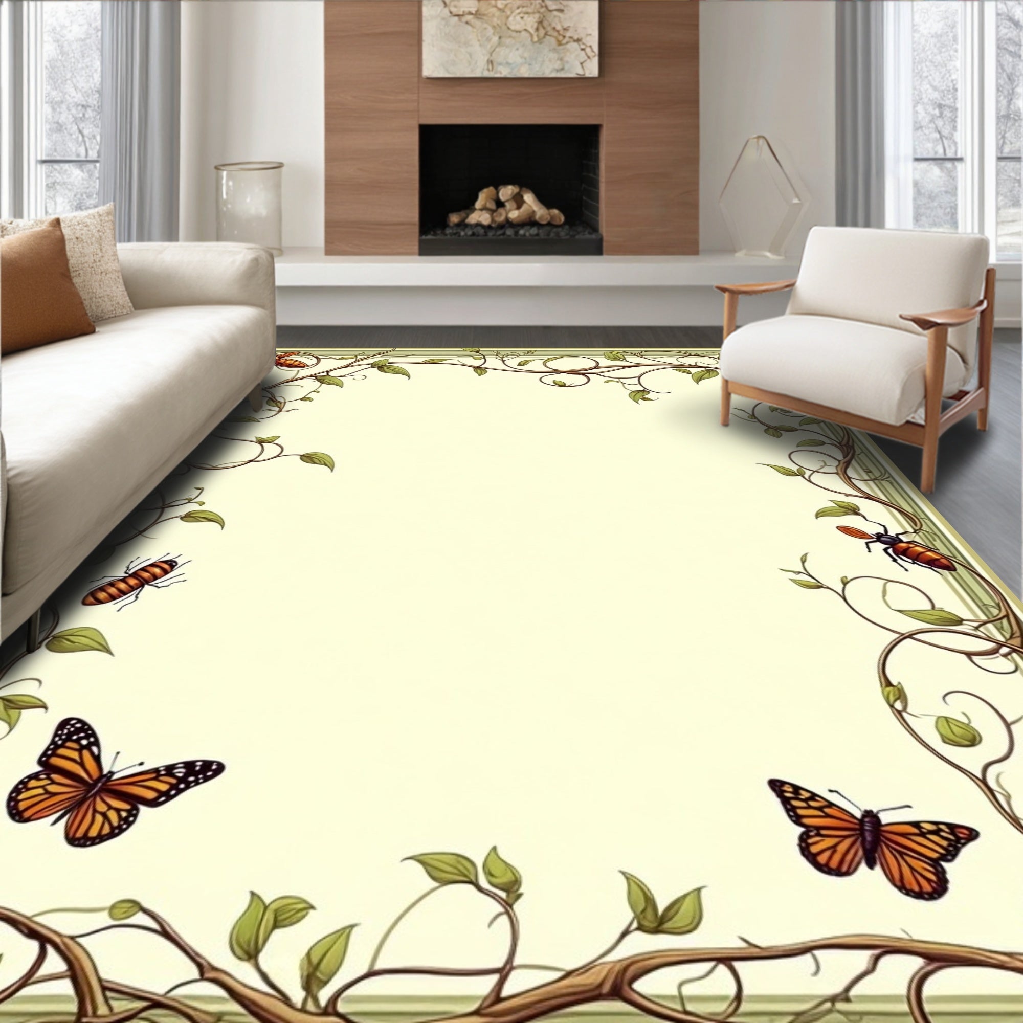 Whimsical Vine Insect Pattern Rug