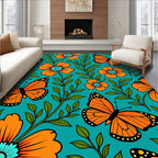 Vibrant Orange Butterfly Floral Garden Rug