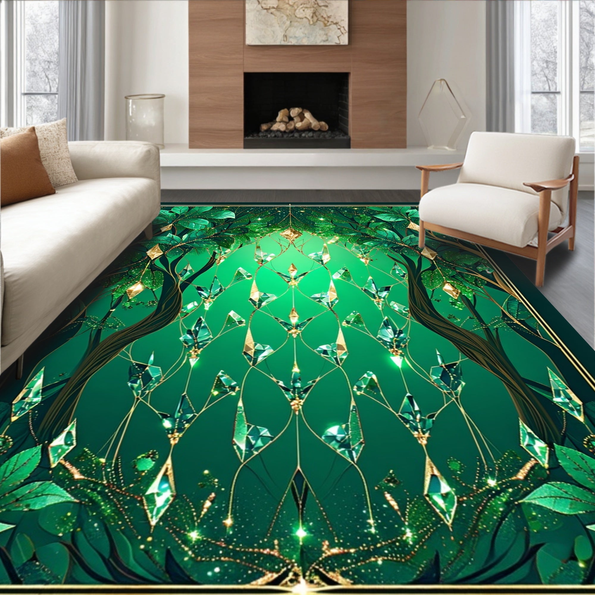 Enchanted Emerald Forest Crystal Vines Rug