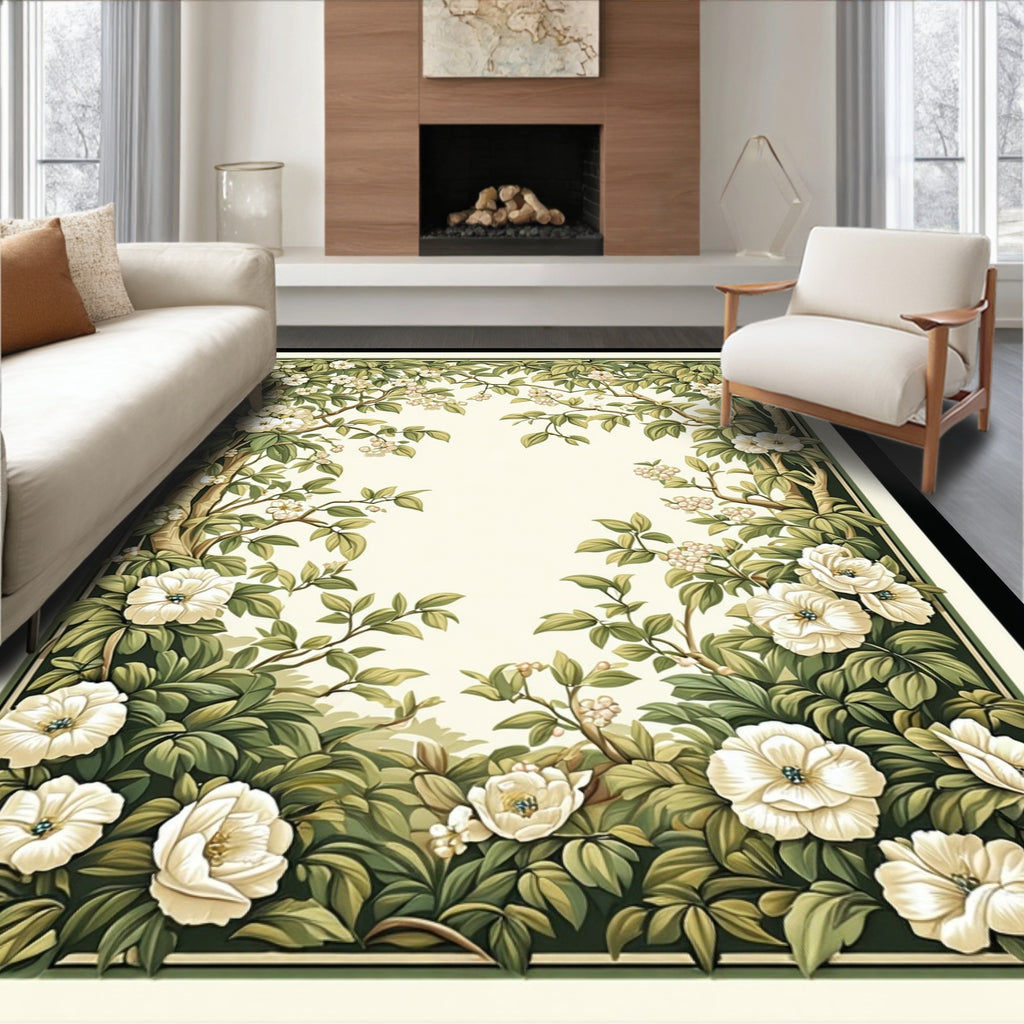 Enchanting White Floral Lush Garden Rug