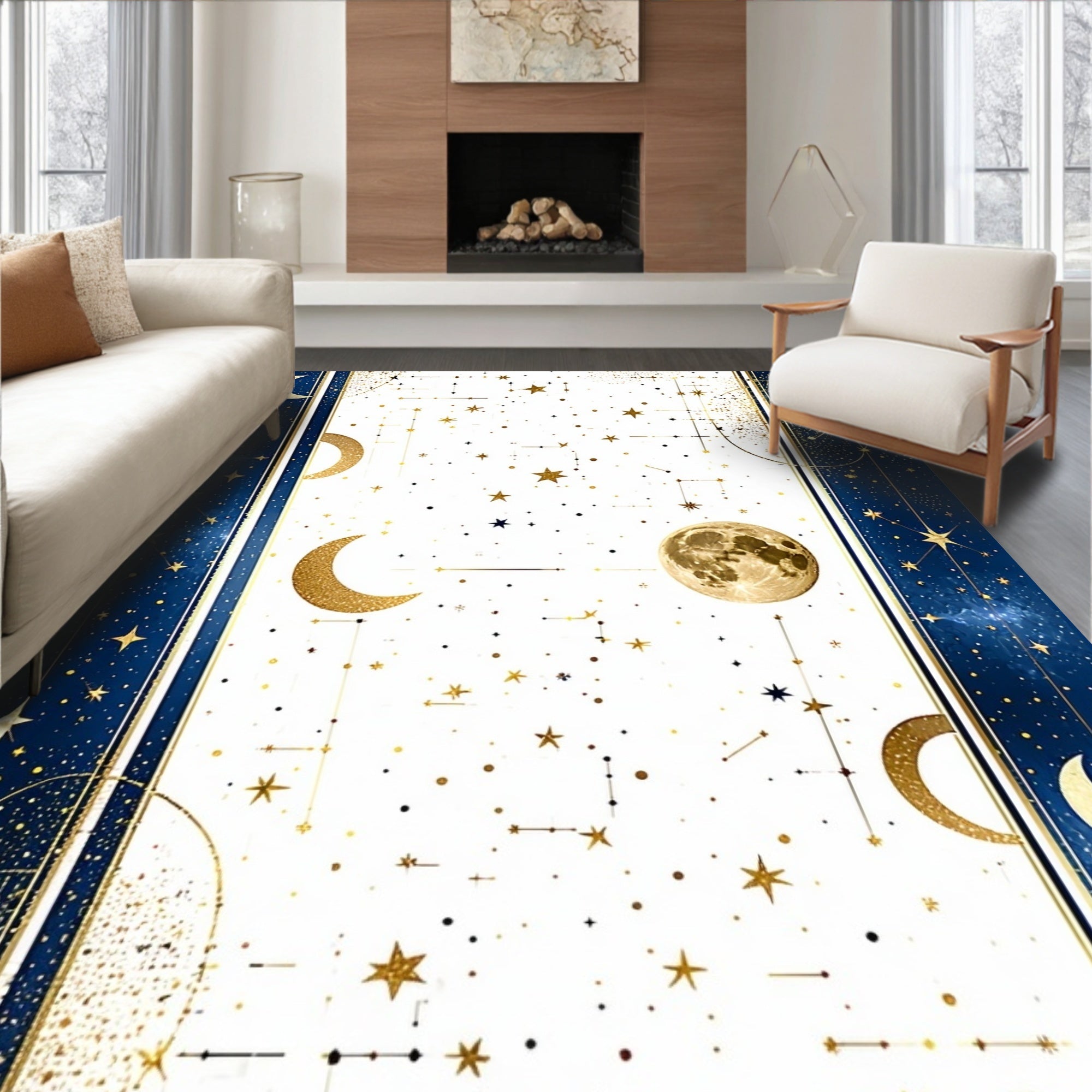 Celestial Moon and Star Pattern Rug