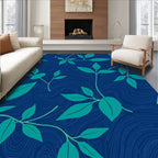 Navy Teal Leafy Vine Pattern Rug