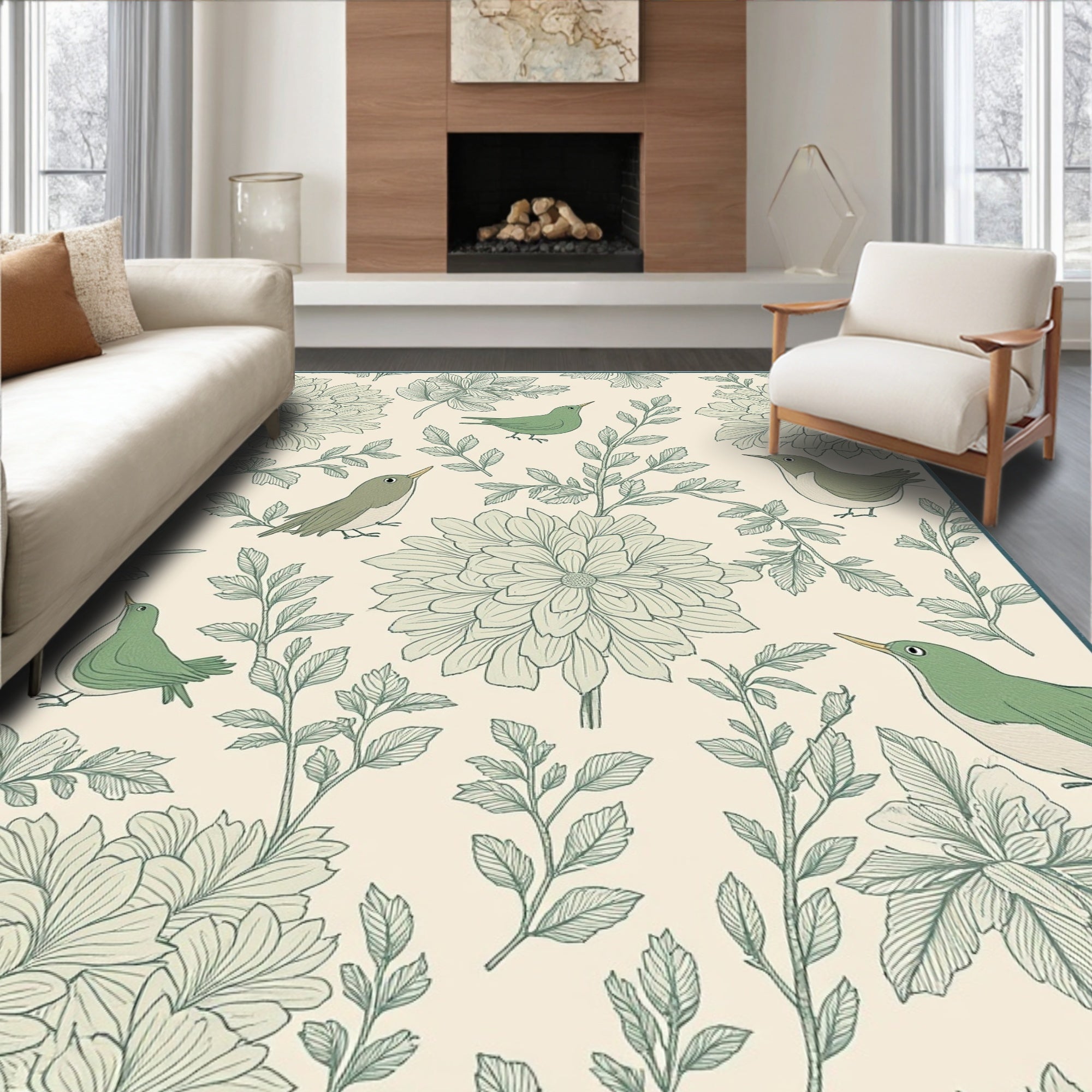 Whimsical Birds Floral Pattern Rug