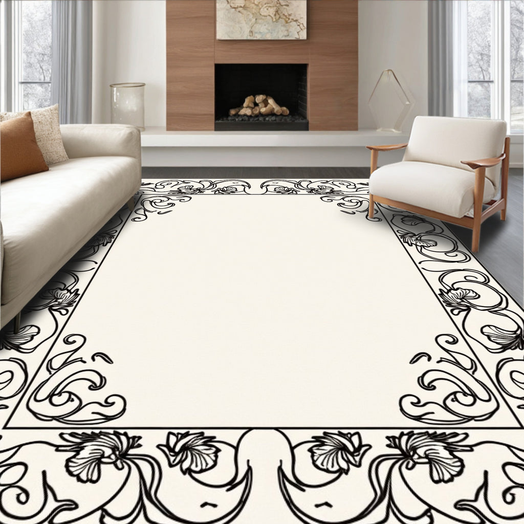 Ornate Floral Scrollwork Border Design Rug