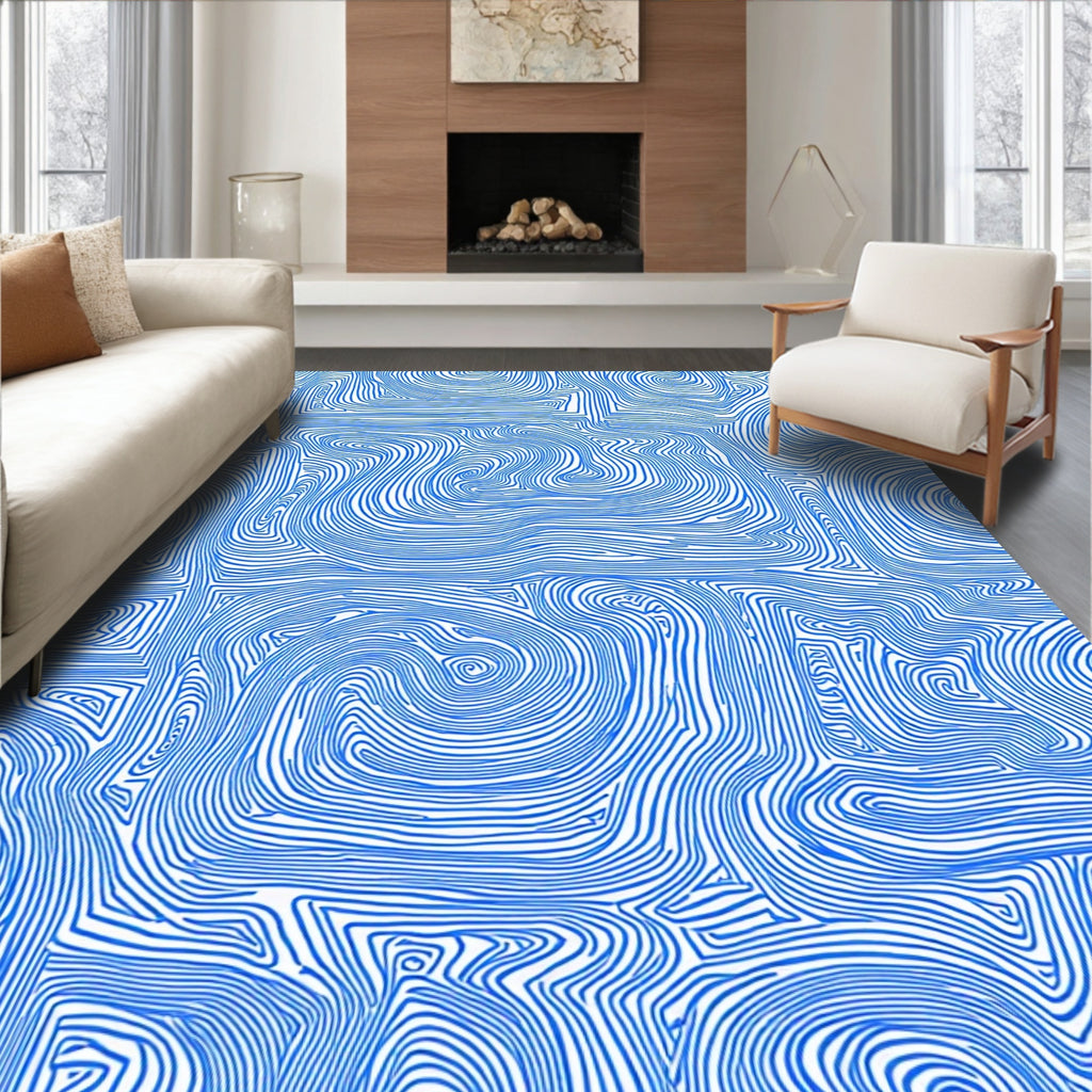 Blue Swirl Contour Abstract Pattern Rug