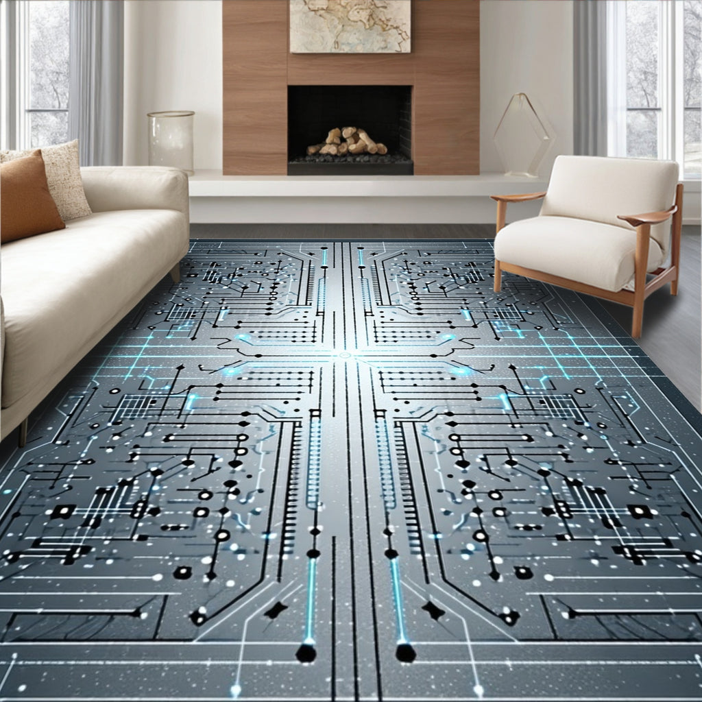 Circuitry Pattern With Neon Accents Rug