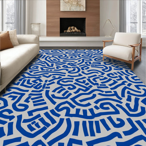 Abstract Blue Ribbon Pattern Rug