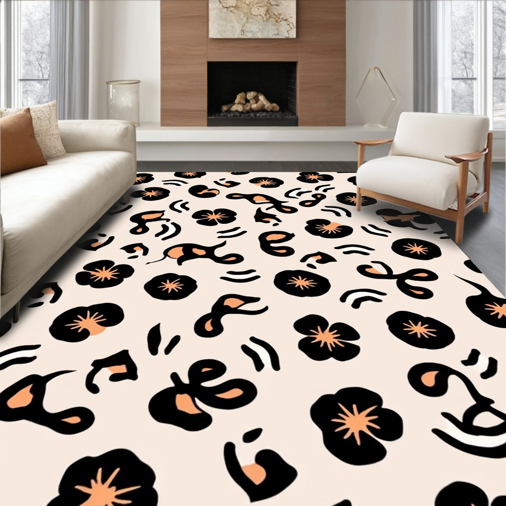Wildflower And Leopard Chic Design Rug
