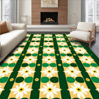 White Daisy Green Gold Stripe Rug