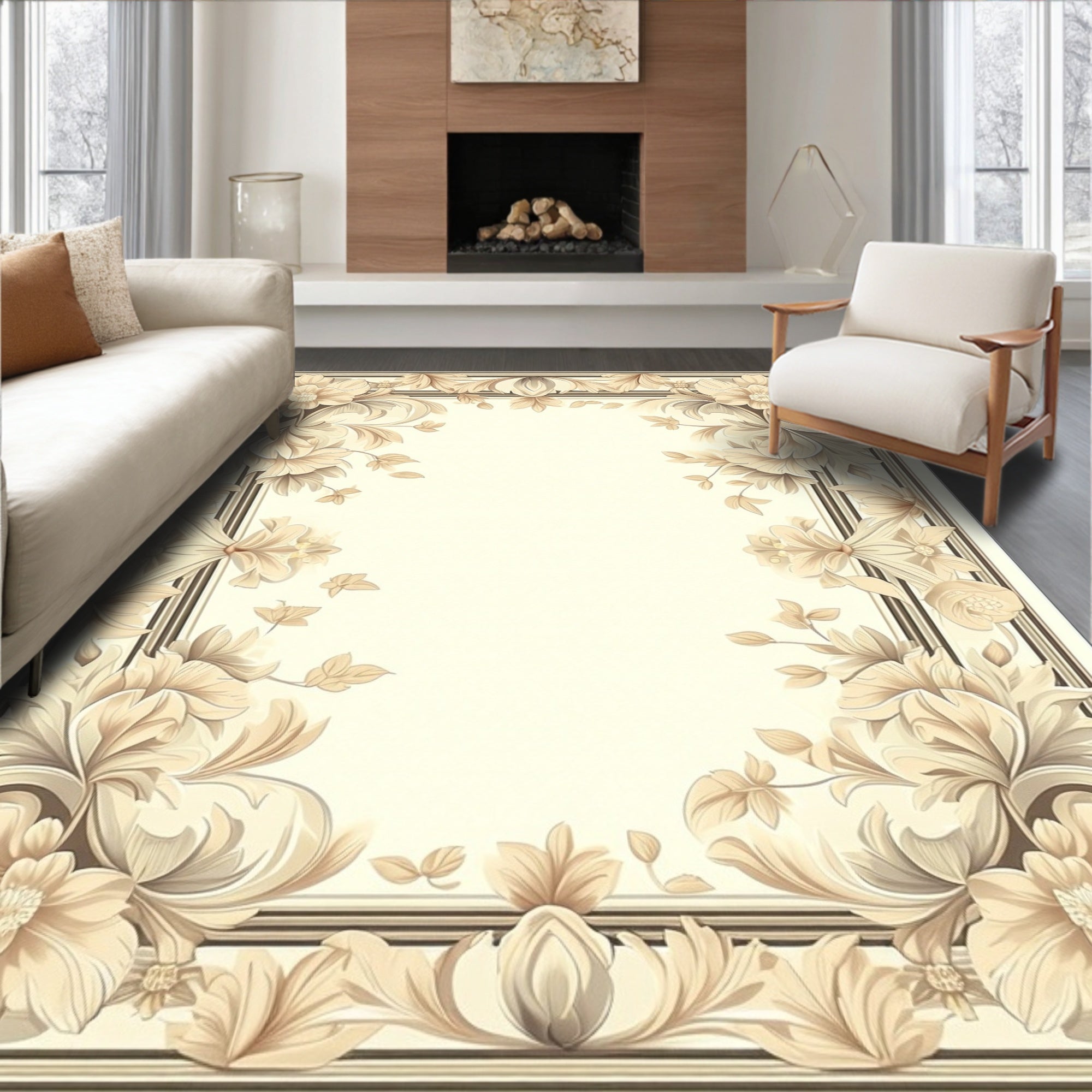 Elegant Floral Scrollwork Frame Design Rug