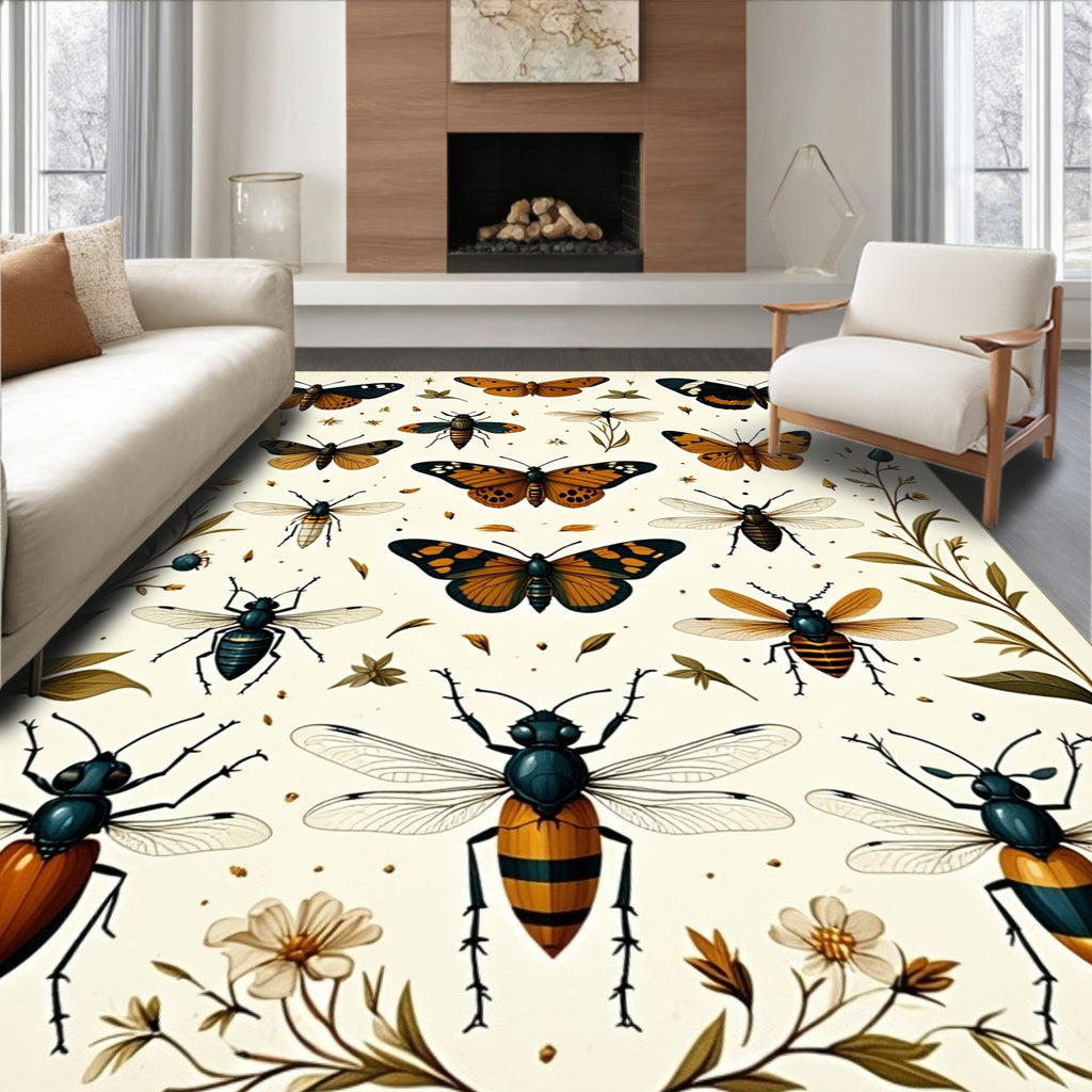 Insect Pattern with Butterflies Dragonflies Rug