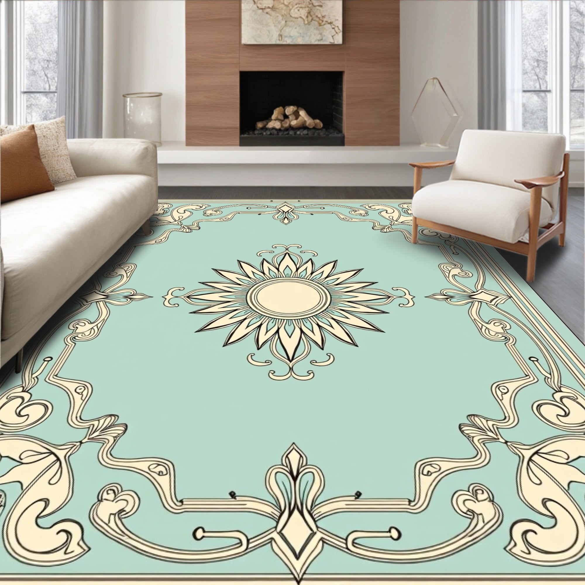 Art Nouveau Sunburst Floral Pattern Rug